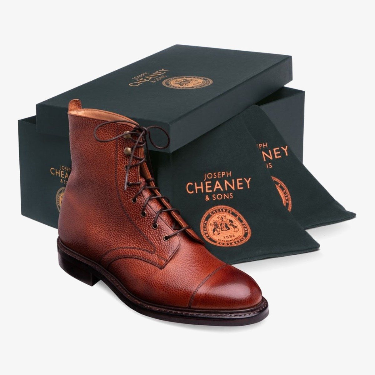 Cheaney Elliott II mahogany toe cap lace-up boots