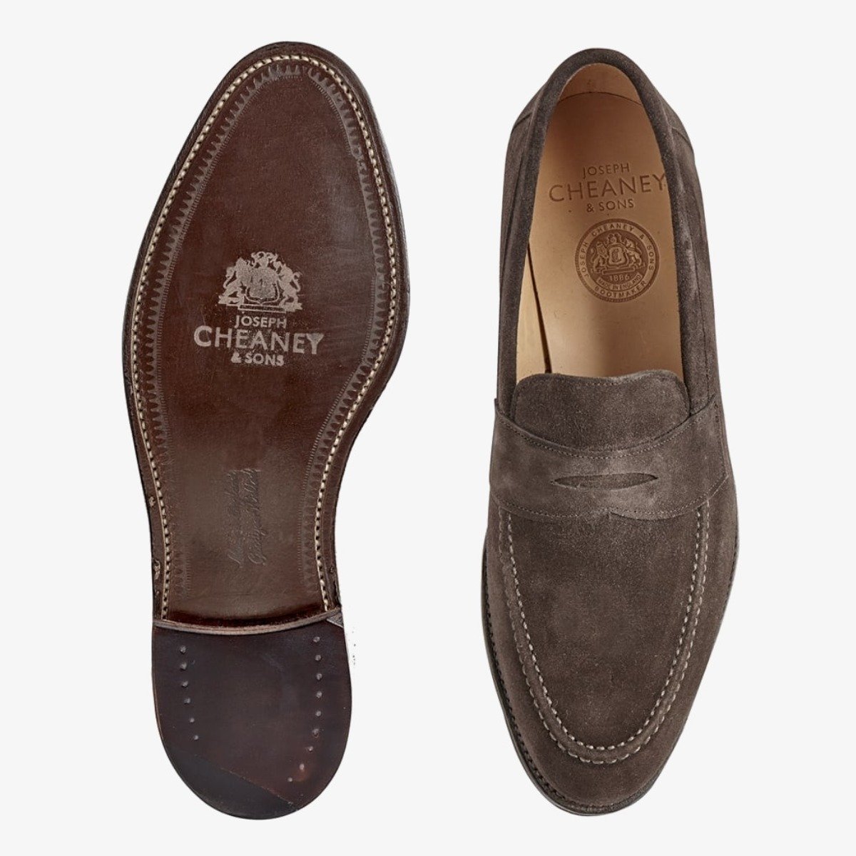 Cheaney Hadley brown suede men's penny loafers