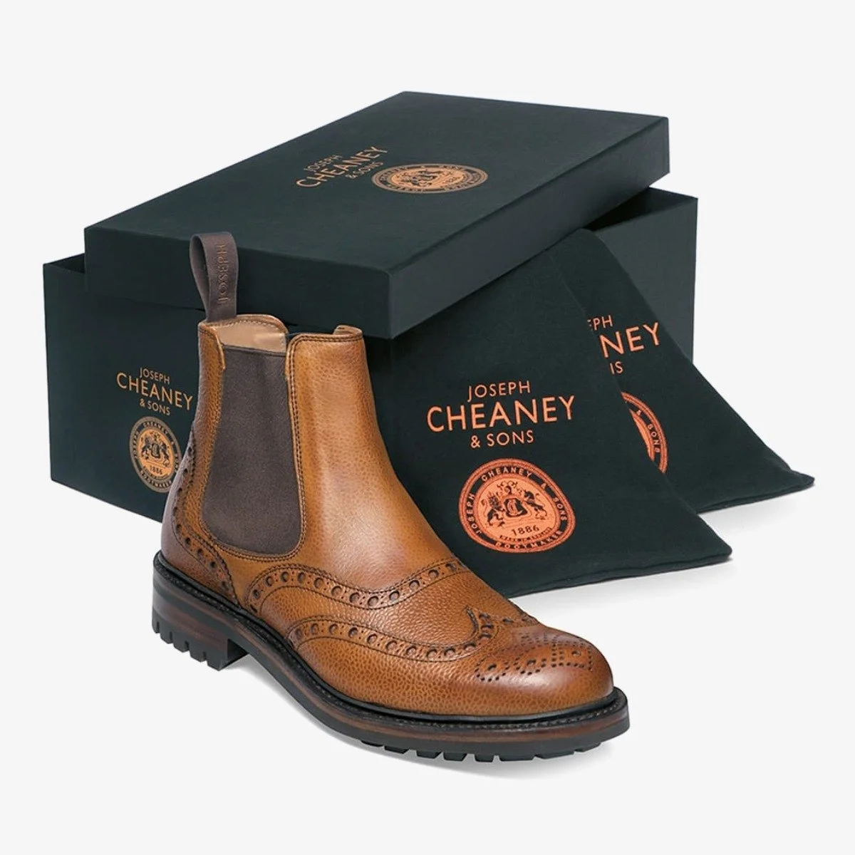 Cheaney Tamar almond brogue men's Chelsea boots