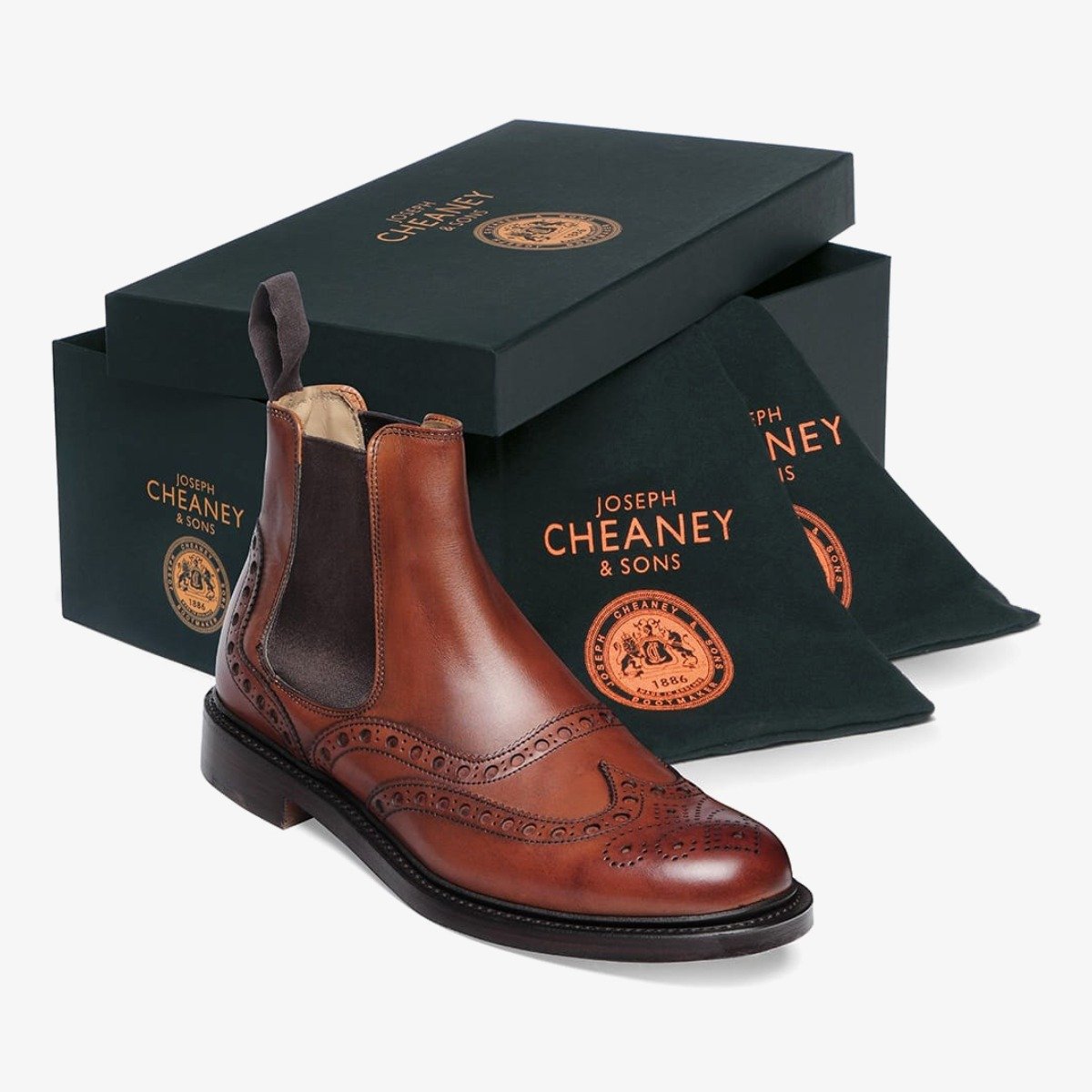 Cheaney Tamar dark leaf brogue Chelsea boots