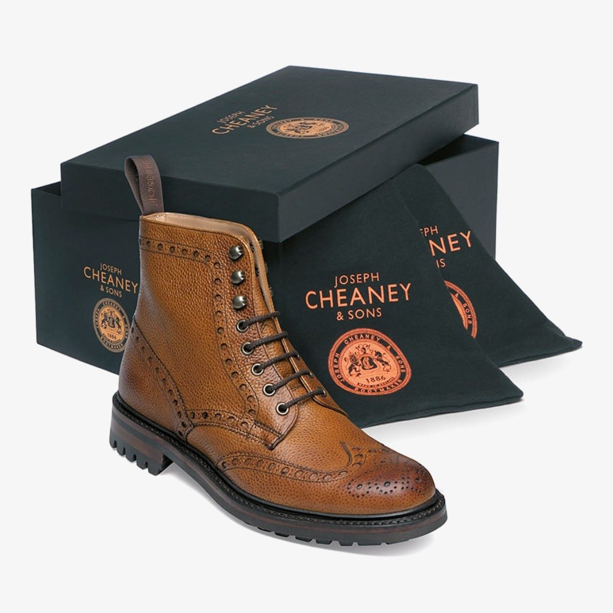 Cheaney Tweed almond brogue lace up boots