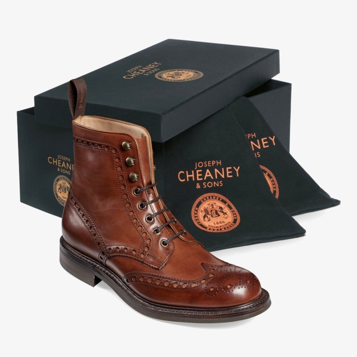 Cheaney Tweed dark leaf brogue men's lace-up boots